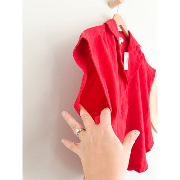 Madewell | NWT Resort-Collar Shirt in 100% Linen in Festival Red | Sz S - Picture 4 of 8
